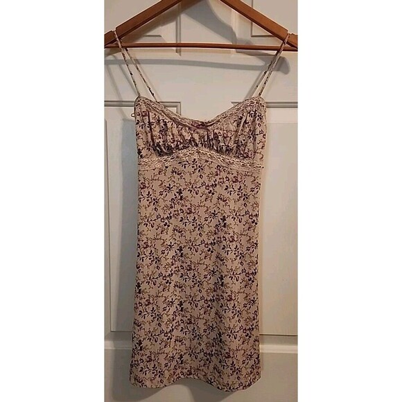 Lovely Day Slip Dress Medium Beige Pink Lace Floral Nighti Mini Baby Doll Cottag - Picture 6 of 7